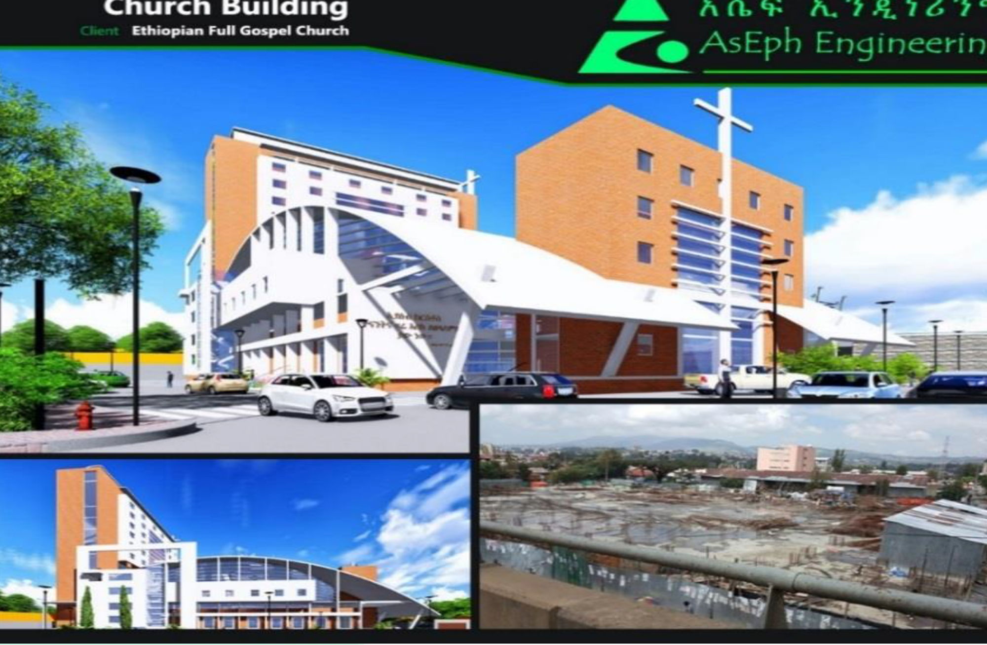Ethiopian Full Gospel Church-Ketena Hulet Construction of B+G+3 church building with main grand hall and  B+G+4 Office building and B+G+12 Mixed use buildings